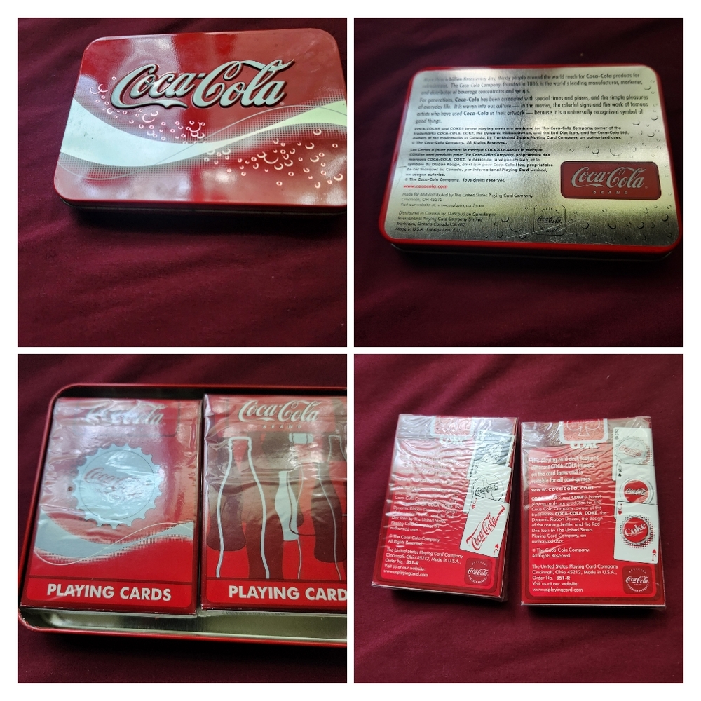 Coca-Cola Playimg Card Sets 2 Pack Sealed In Tin Collectible